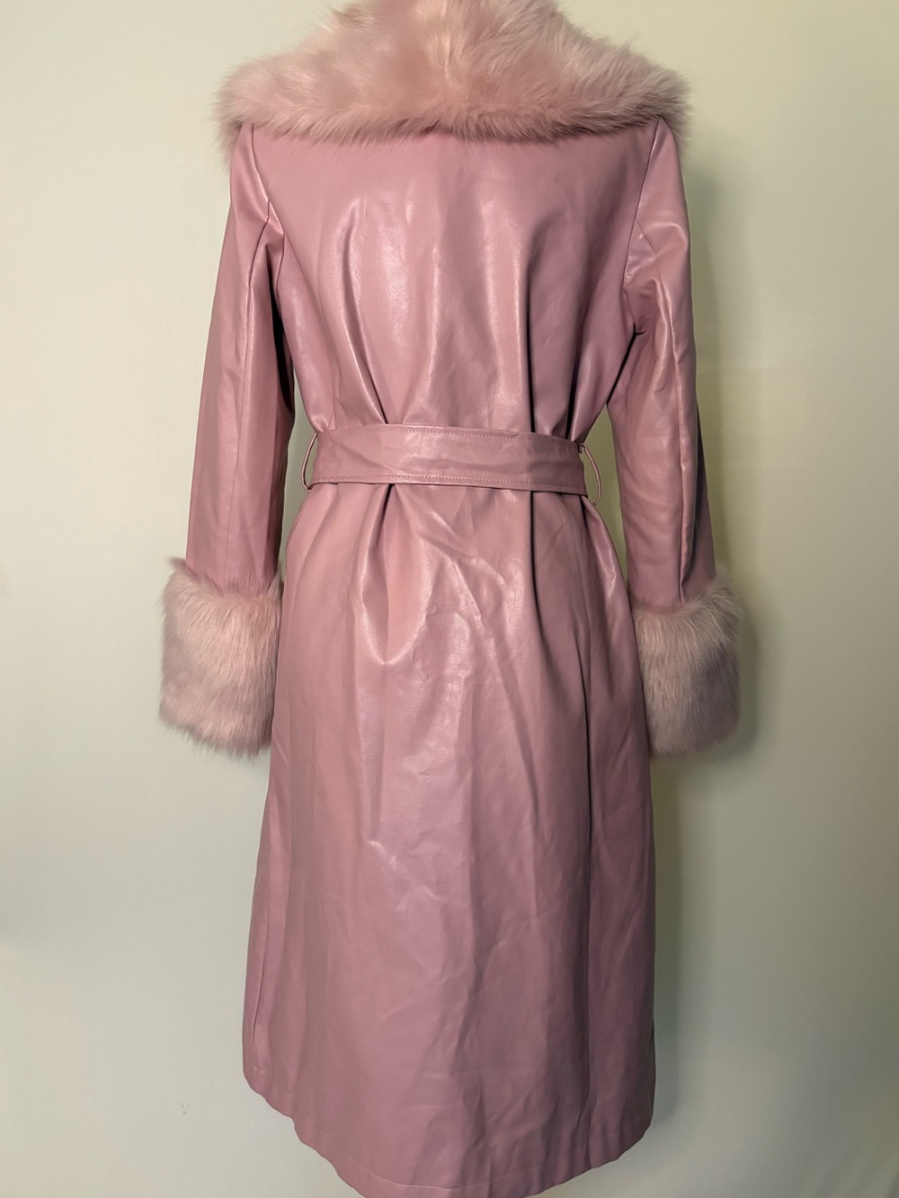 Princess Polly “Alice” Penny Lane Faux Fur Vegan Leather Pink Trench Coat Size 4 - Picture 7 of 10